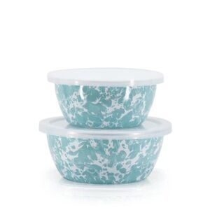 Golden Rabbit |Sea Glass Swirl 2 PC Prep Bowl Set with Lids | New in Box
